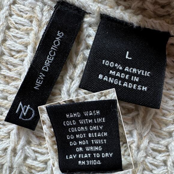 Ivory Marled Sweater L Button Cowl Neck Chunky Cable Knit Detail Oatmeal Cozy - Picture 6 of 14